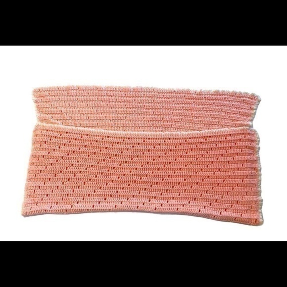 40 x 40 Hand Knit Blanket Pink/White